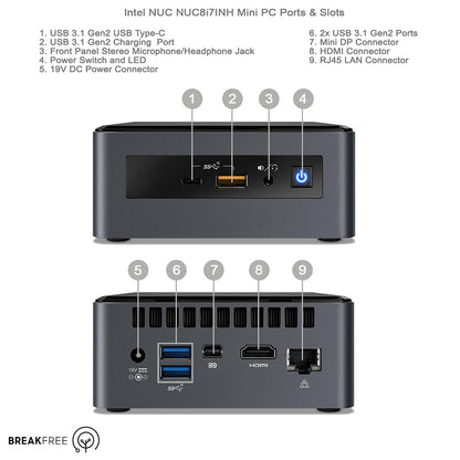 Intel NUC NUC8i7INH Mini PC i7 8GB RAM 500GB SSD 2GB GDDR5 WiFi Bluetooth
