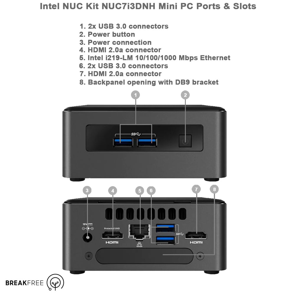 Intel NUC7i3DNH NUC PC i3 7100U 2.4GHz 8GB RAM 256GB SSD WiFi BT Warranty
