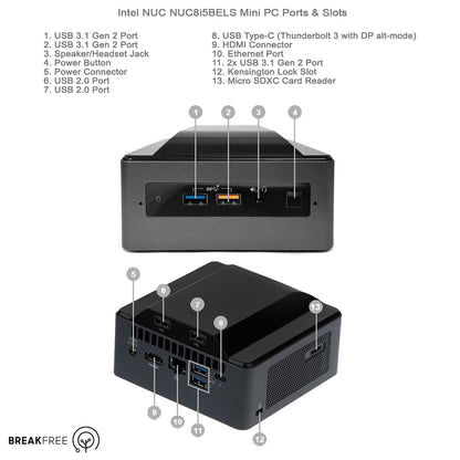 Intel NUC NUC8i5BELS Mini PC i5 8260U 16GB RAM 256GB SSD 4K HDMI WiFi Bluetooth