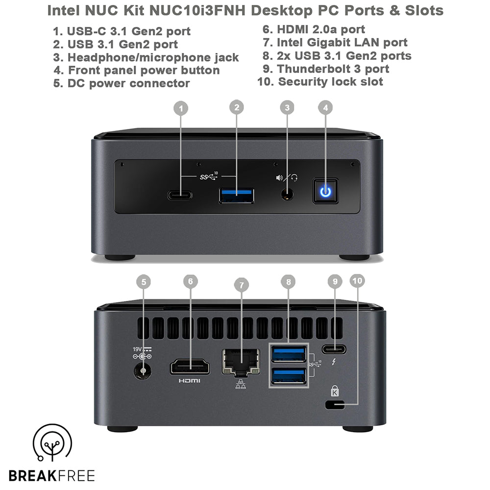 Intel NUC NUC10i3FNH PC i3 10110U 4.1GHz 8GB RAM 256GB SSD WiFi Bluetooth