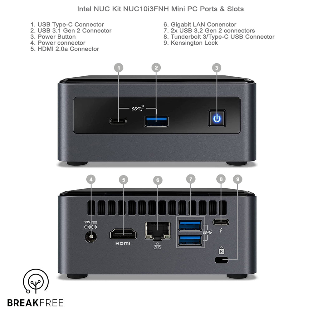Intel NUC Kit NUC10i3FNH Mini PC i3 10110U 16GB RAM 256GB SSD 4K WiFi Bluetooth