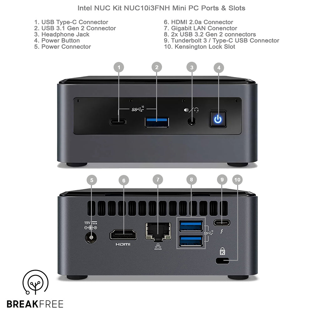 Intel NUC NUC10i3FNH PC i3 10110U 4.1GHz 8GB RAM 256GB SSD WiFi Bluetooth