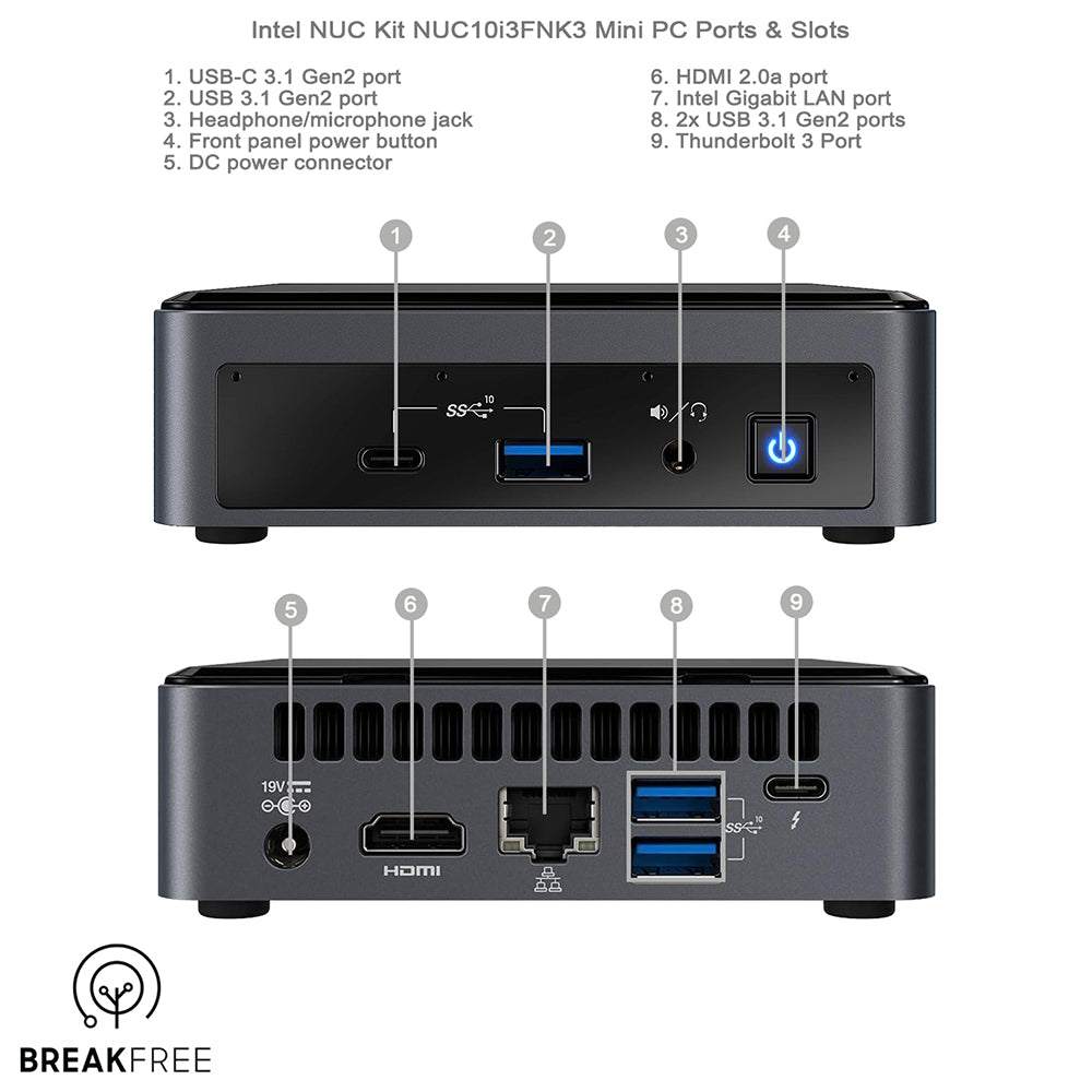 Intel NUC NUC10i3FNK Mini PC i3 10110U 4.1GHz 8GB RAM 256GB SSD WiFi Bluetooth