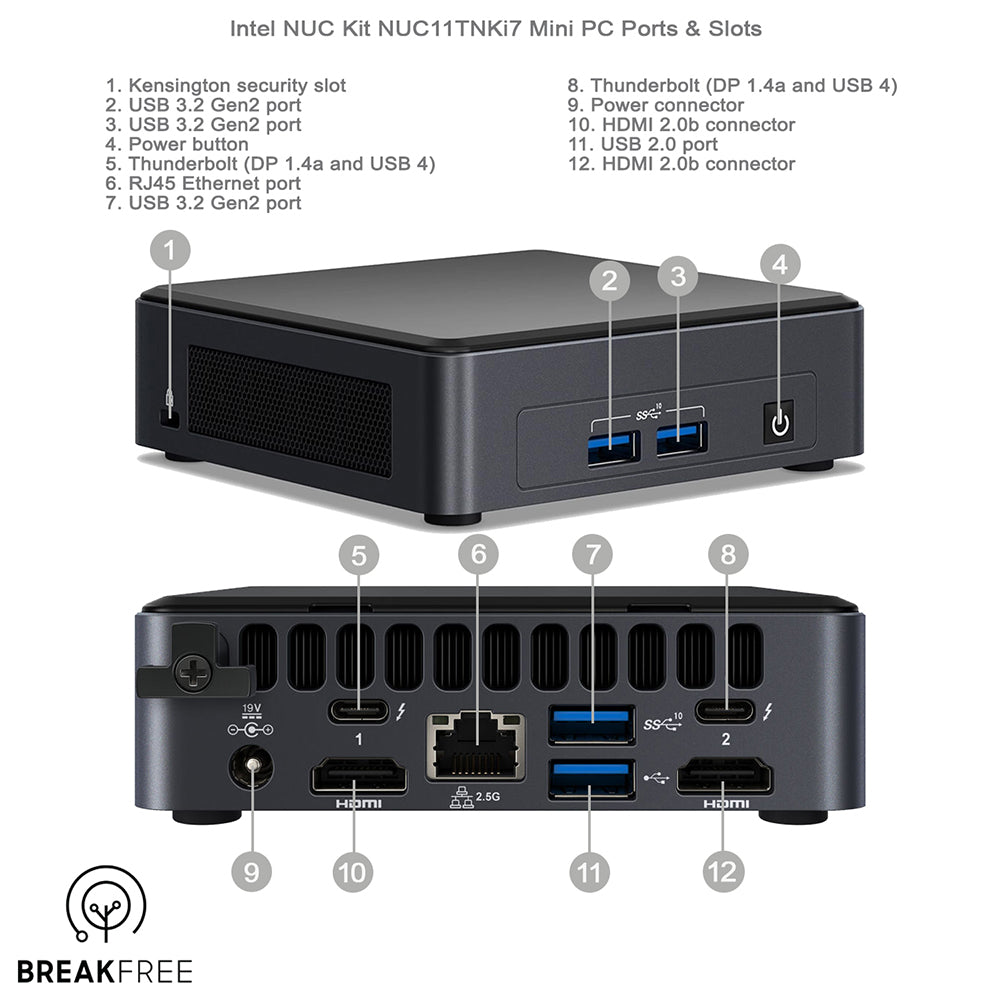 Intel NUC NUC11TNKi7 PC i7 1165G7 4.7GHz 16GB RAM 512GB SSD WiFi Bluetooth