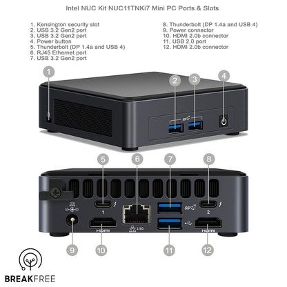 Intel NUC NUC11TNKi7 PC i7 1165G7 4.7GHz 16GB RAM 512GB SSD WiFi Bluetooth
