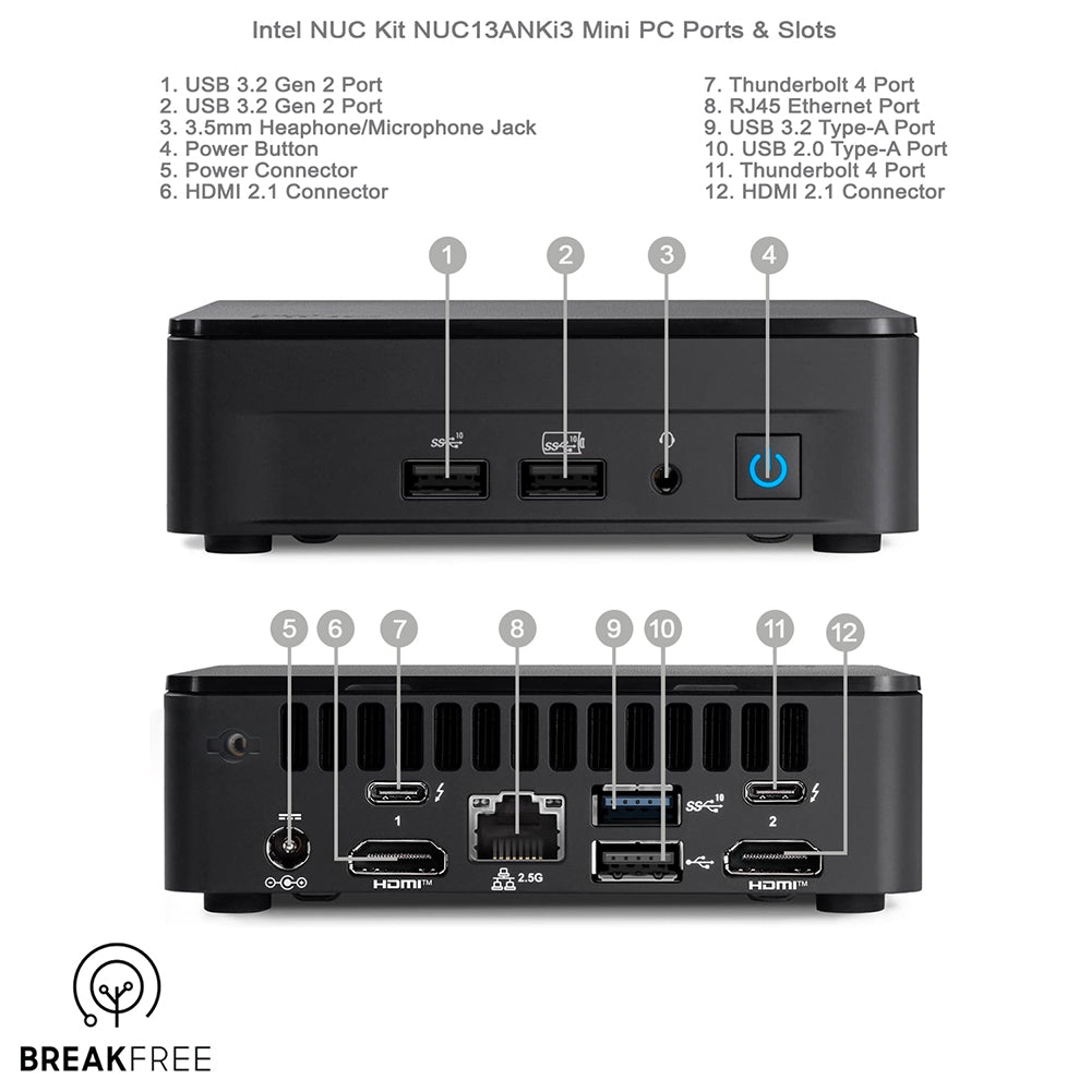 Intel NUC13ANKi3 Mini PC i3 1315U 8GB RAM 256GB SSD WiFi Bluetooth
