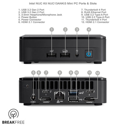 Intel NUC13ANKi3 Mini PC i3 1315U 8GB RAM 256GB SSD WiFi Bluetooth