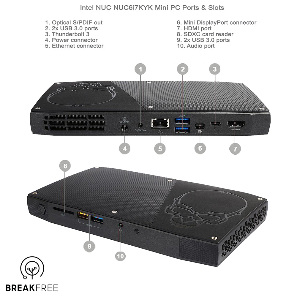 Intel NUC Kit NUC6i7KYK PC i7 6770HQ 3.5GHz 32GB RAM 500GB SSD WiFi Bluetooth