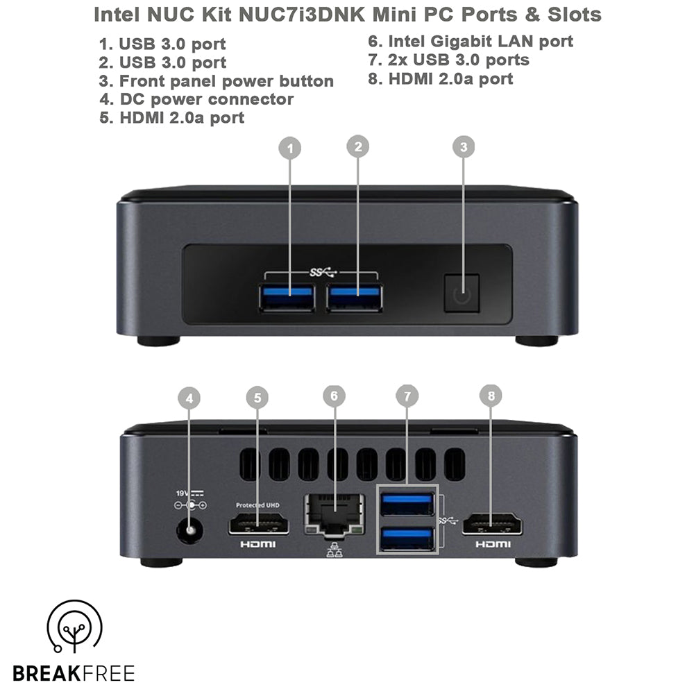 Intel NUC NUC7i3DNK PC i3 7100U 2.4GHz 8GB RAM 256GB SSD Windows WiFi BT