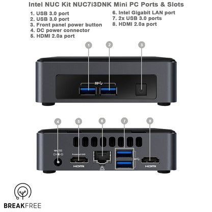 Intel NUC NUC7i3DNK PC i3 7100U 2.4GHz 8GB RAM 256GB SSD Windows WiFi BT