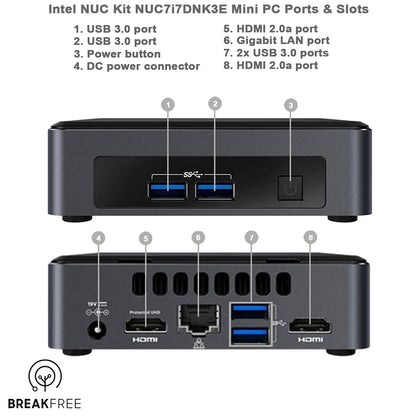 Intel NUC NUC7i7DNK3E PC i7 8650U 4.2GHz 32GB RAM 500GB SSD WiFi Bluetooth