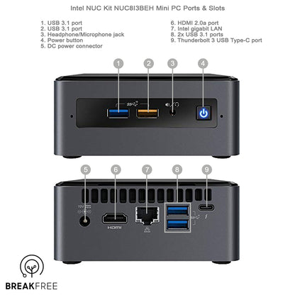 Intel NUC Kit NUC8i3BEH Mini PC i3 8109U 3.6GHz 8GB RAM 256GB SSD WiFi Bluetooth