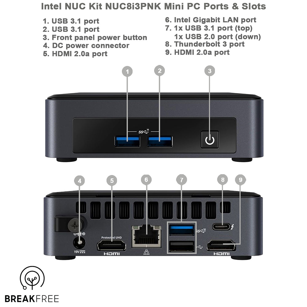 Intel NUC NUC8i3PNK PC i3 8145U 3.9GHz 8GB RAM 256GB SSD WiFi Bluetooth