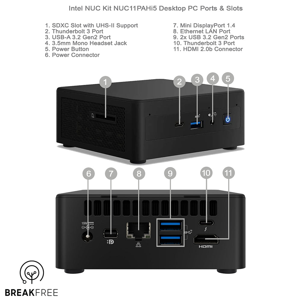 Intel NUC NUC11PAHi5 PC i5 1135G7 16GB RAM 512GB SSD WiFi Bluetooth
