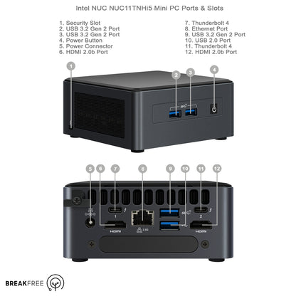 Intel NUC NUC11TNHi5 Mini PC i5 1135G7 4.2GHz 16GB RAM 256GB SSD WiFi Bluetooth