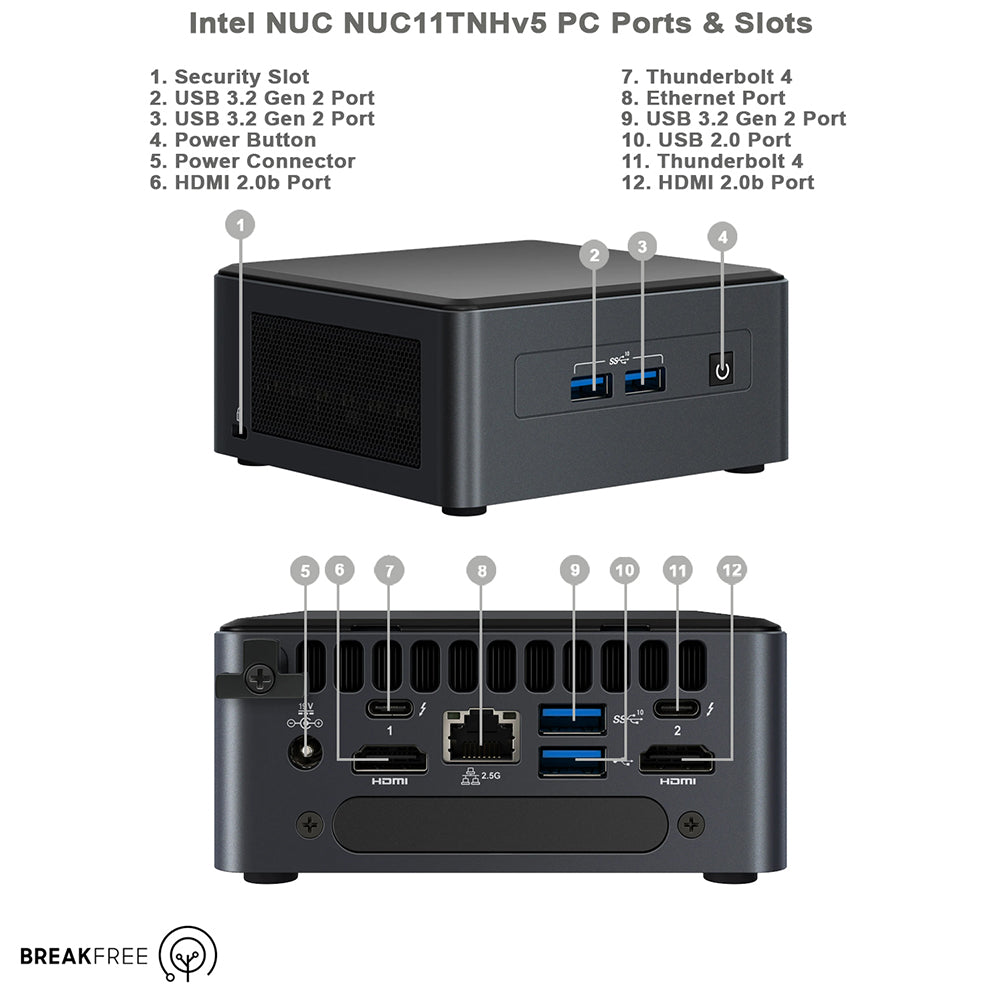 Intel NUC NUC11TNHv5 PC i5 1145G7 4.4GHz 16GB RAM 500GB SSD WiFi Bluetooth