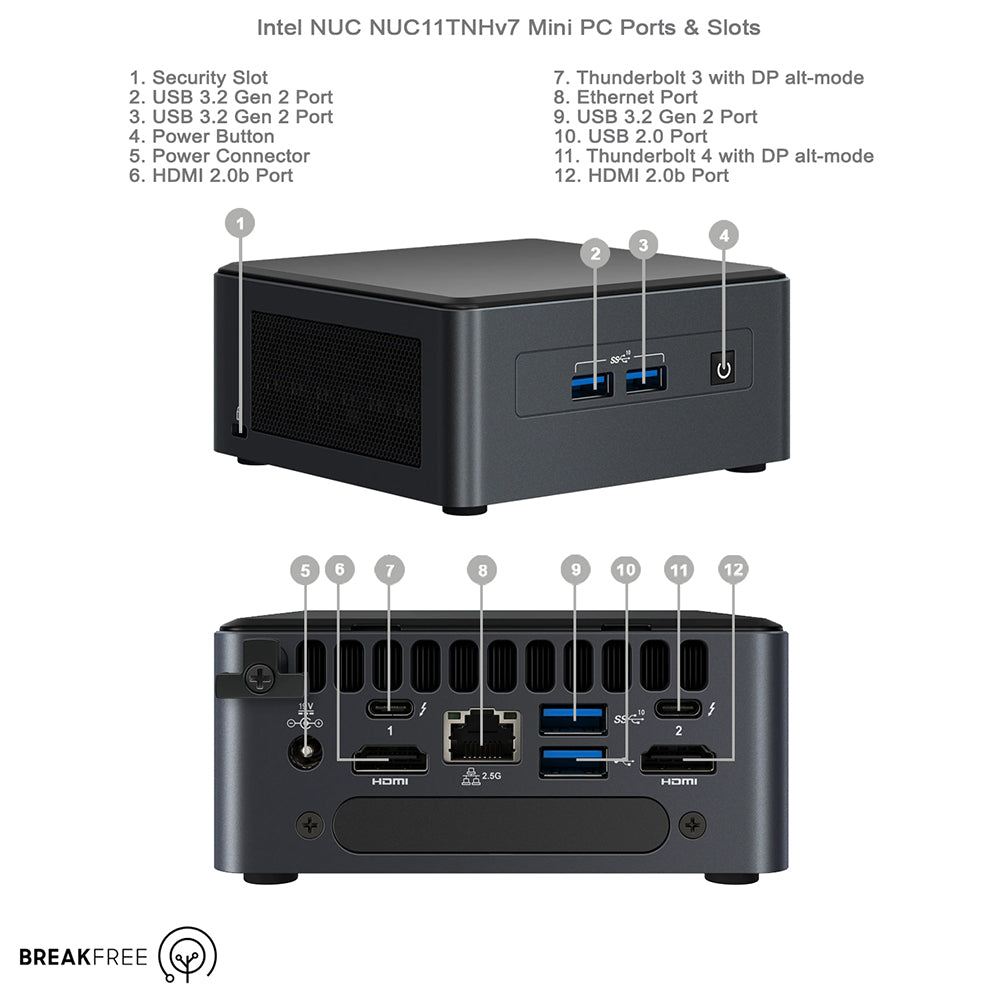 Intel NUC NUC11TNHv7 Mini PC i7 1185G7 32GB RAM 500GB SSD WiFi Bluetooth