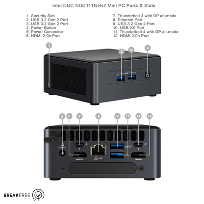 Intel NUC NUC11TNHv7 Mini PC i7 1185G7 32GB RAM 500GB SSD WiFi Bluetooth