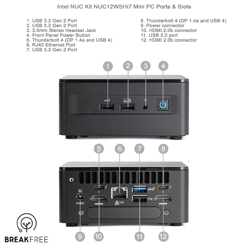 Intel NUC NUC12WSHi7 Mini PC i7 1260P 32GB RAM 1TB SSD WiFi Bluetooth