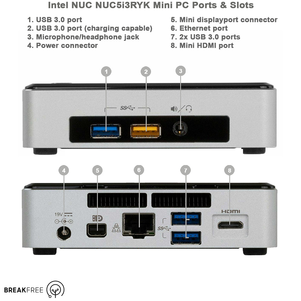 Intel NUC NUC5i3RYK Mini PC i3 5010U 2.1GHz 8GB RAM 240GB SSD WiFi Bluetooth