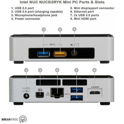 Intel NUC NUC5i3RYK Mini PC i3 5010U 2.1GHz 8GB RAM 240GB SSD WiFi Bluetooth