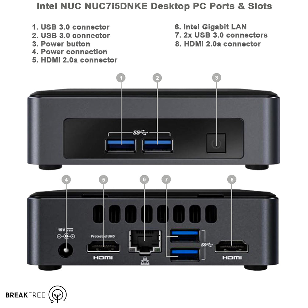 Intel NUC NUC7i5DNKE PC Kit i5-7300U 3.5GHz 16GB RAM 256GB SSD WiFi Bluetooth
