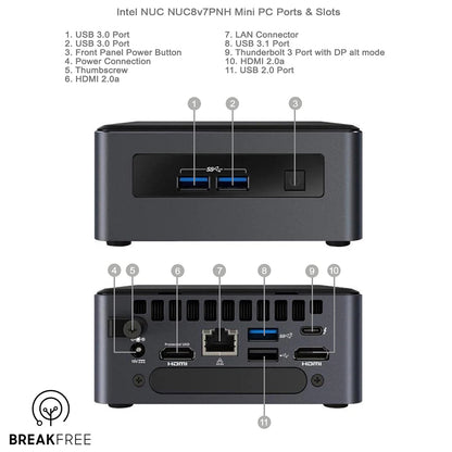 Intel NUC NUC8v7PNH Mini PC i7 8665U 4.8GHz 16GB RAM 500GB SSD WiFi Bluetooth