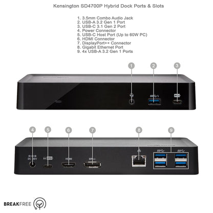 Kensington SD4700P Hybrid Dock USB-C 60W 5Gbps Dual Display