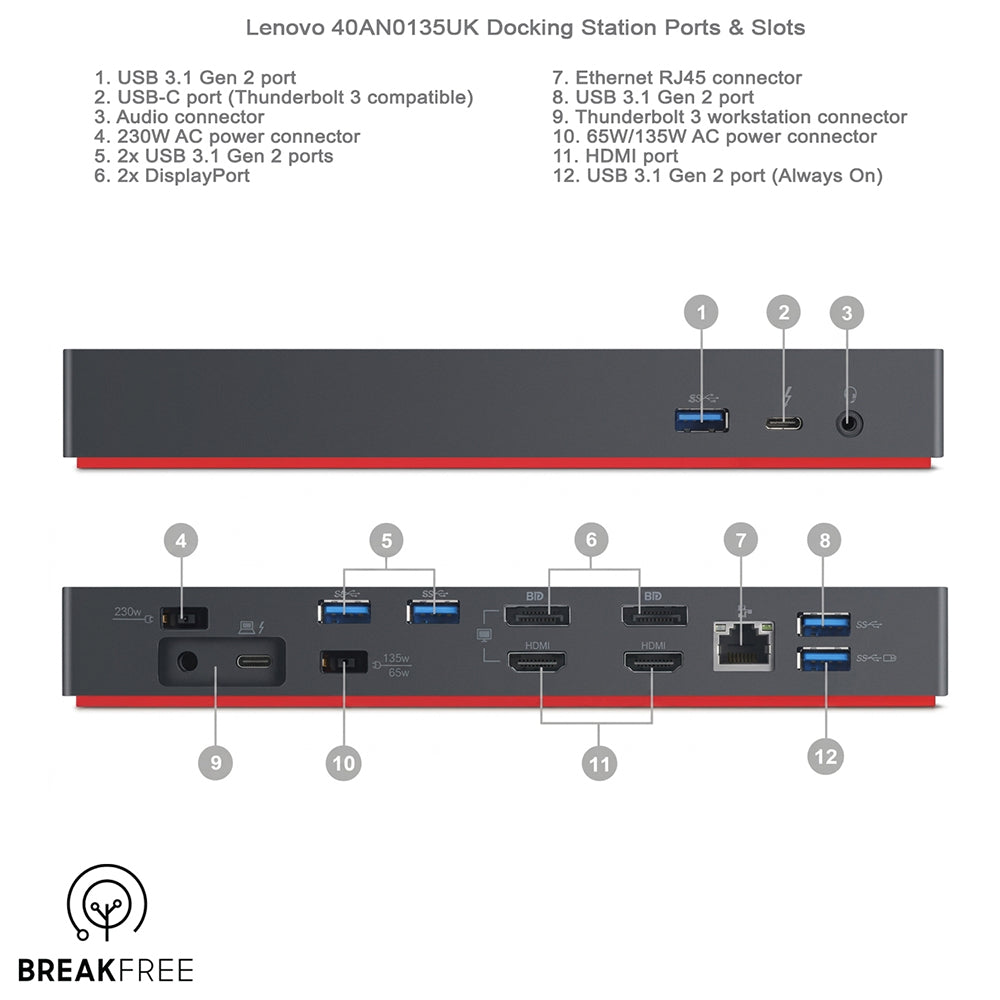 Lenovo 40AN0135UK Dock Thunderbolt 3 Gen 2 Docking Station