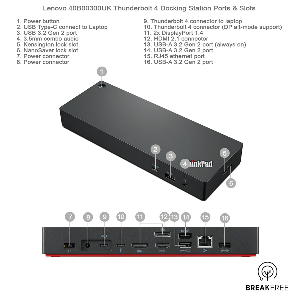 Lenovo 40B00300UK ThinkPad Thunderbolt 4 USB-C Workstation Dock Docking Station