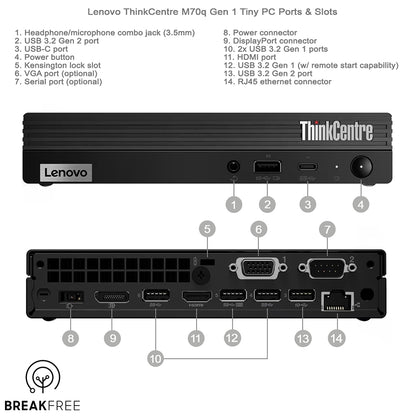 Lenovo ThinkCentre M70q Gen 1 Tiny PC i3 10100T 16GB RAM 256GB SSD 4K DP HDMI