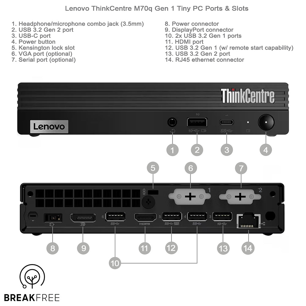 Lenovo ThinkCentre M70q Gen 1 Tiny PC i5 10400T 16GB RAM 256GB SSD WiFi Bluetooth 4K