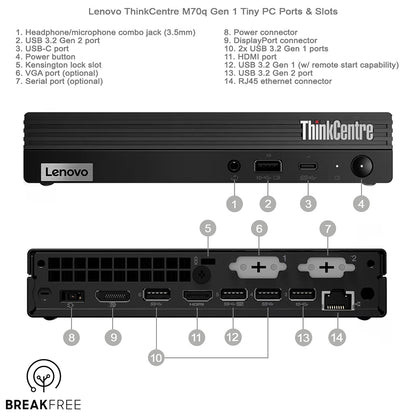 Lenovo ThinkCentre M70q Gen 1 Tiny PC i5 10400T 16GB RAM 256GB SSD WiFi Bluetooth 4K