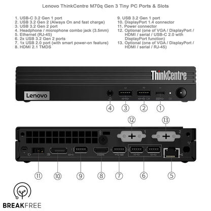 Lenovo ThinkCentre M70q Gen 3 Tiny PC i3 12100T 16GB RAM 256GB SSD