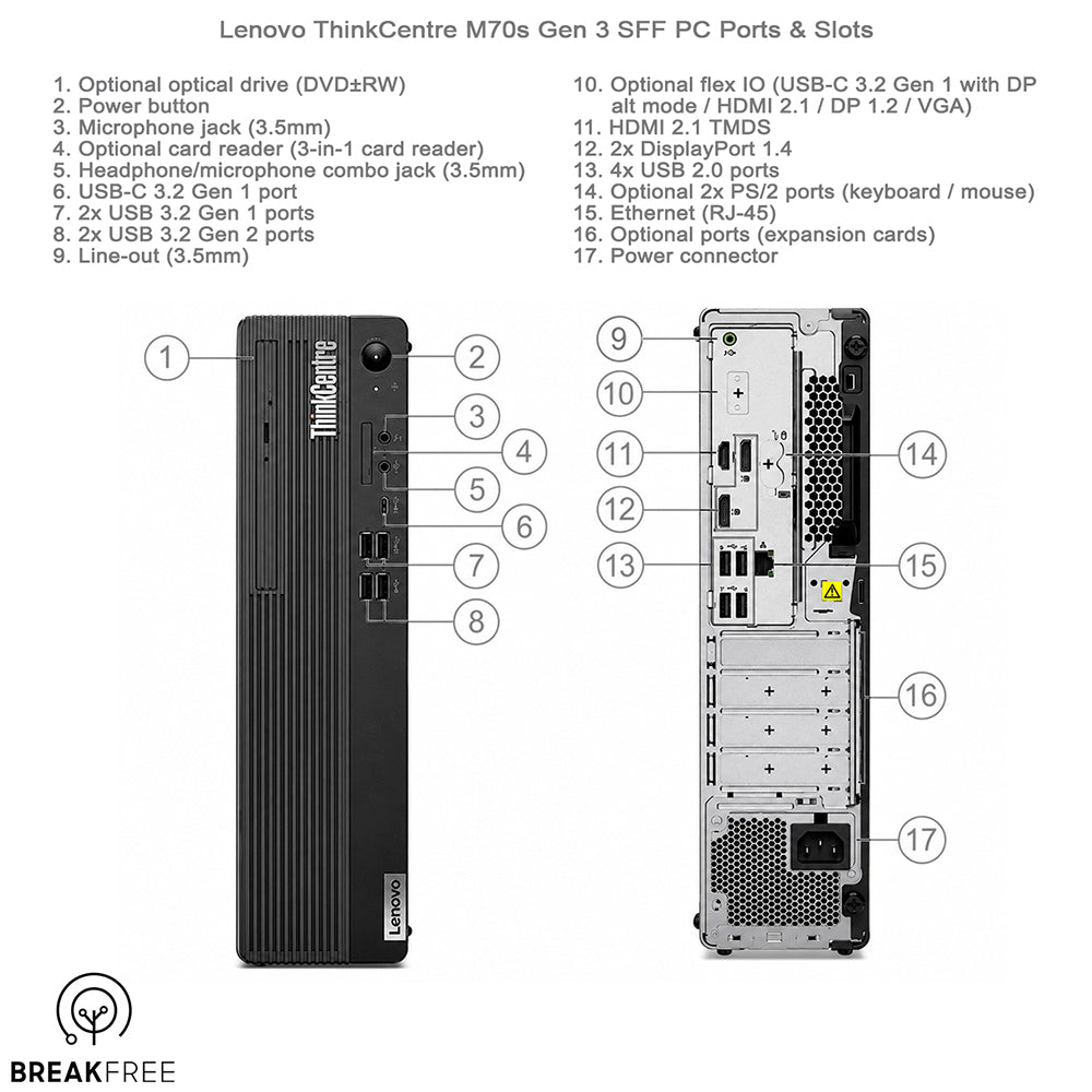 Lenovo ThinkCentre M70s Gen 3 SFF PC i5 12500 4.6GHz 16GB RAM 256GB SSD