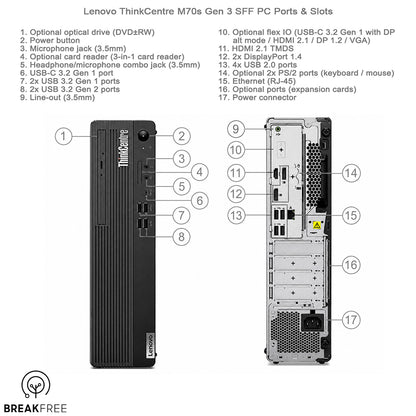 Lenovo ThinkCentre M70s Gen 3 SFF PC i5 12500 4.6GHz 16GB RAM 256GB SSD