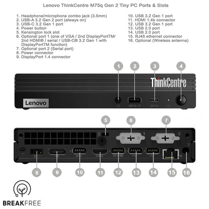 Lenovo ThinkCentre M75q Gen 2 Tiny PC 4650GE 4.2GHz 32GB RAM 1TB SSD WiFi Bluetooth