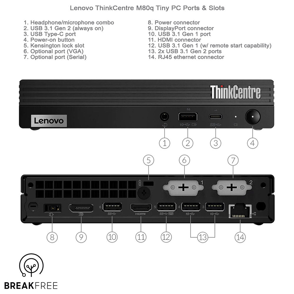 Lenovo ThinkCentre M80q Tiny PC i3 10100T 3.8GHz 8GB RAM 256GB SSD