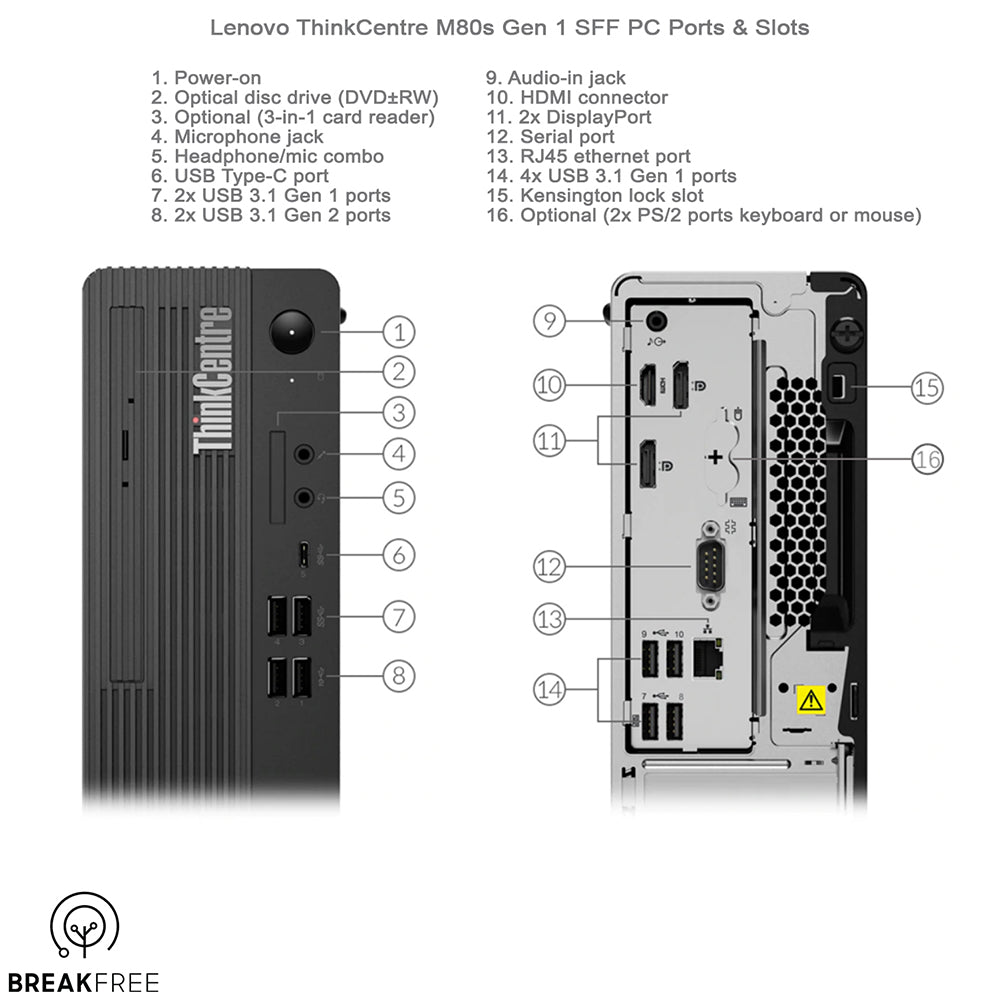 Lenovo ThinkCentre M80s Gen 1 SFF PC i5 10500 4.5GHz 16GB RAM 256GB SSD