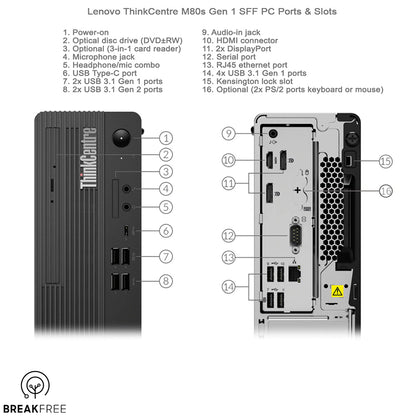 Lenovo ThinkCentre M80s Gen 1 SFF PC i5 10500 4.5GHz 16GB RAM 256GB SSD
