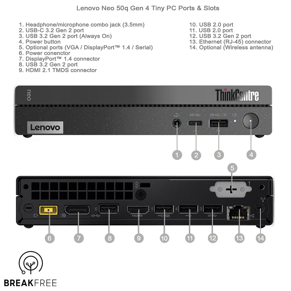 Lenovo Neo 50q Gen4 Tiny PC i5 13420H 4.6GHz 16GB RAM 500GB SSD WiFi Bluetooth