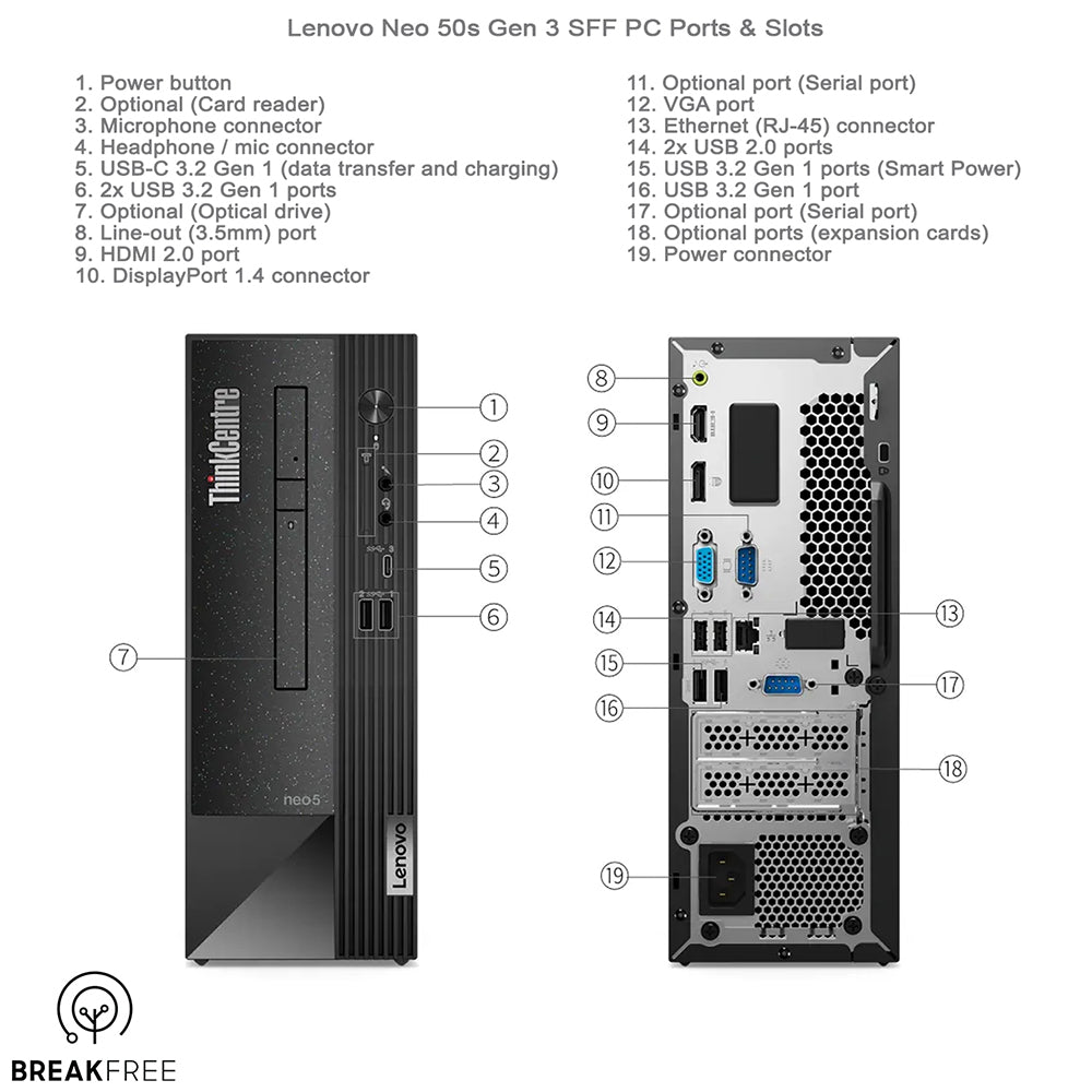 Lenovo ThinkCentre Neo 50s Gen 3 SFF PC i5 12400 4.4GHz 16GB RAM 512GB SSD