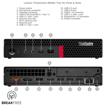 Lenovo ThinkCentre M630e Tiny PC i5 8265U 3.9GHz 16GB RAM 256GB SSD WiFi Bluetooth