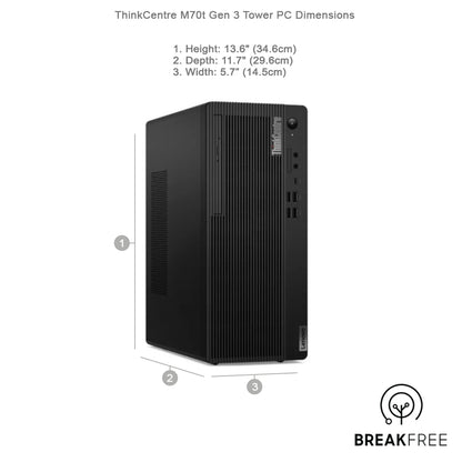 Lenovo ThinkCentre M70t Gen3 Tower PC i3 12100 4.3GHz 16GB RAM 256GB SSD VGA