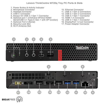 Lenovo ThinkCentre M720q Tiny PC i5 9500T 3.7GHz 16GB RAM 256GB SSD WiFi Bluetooth 4K