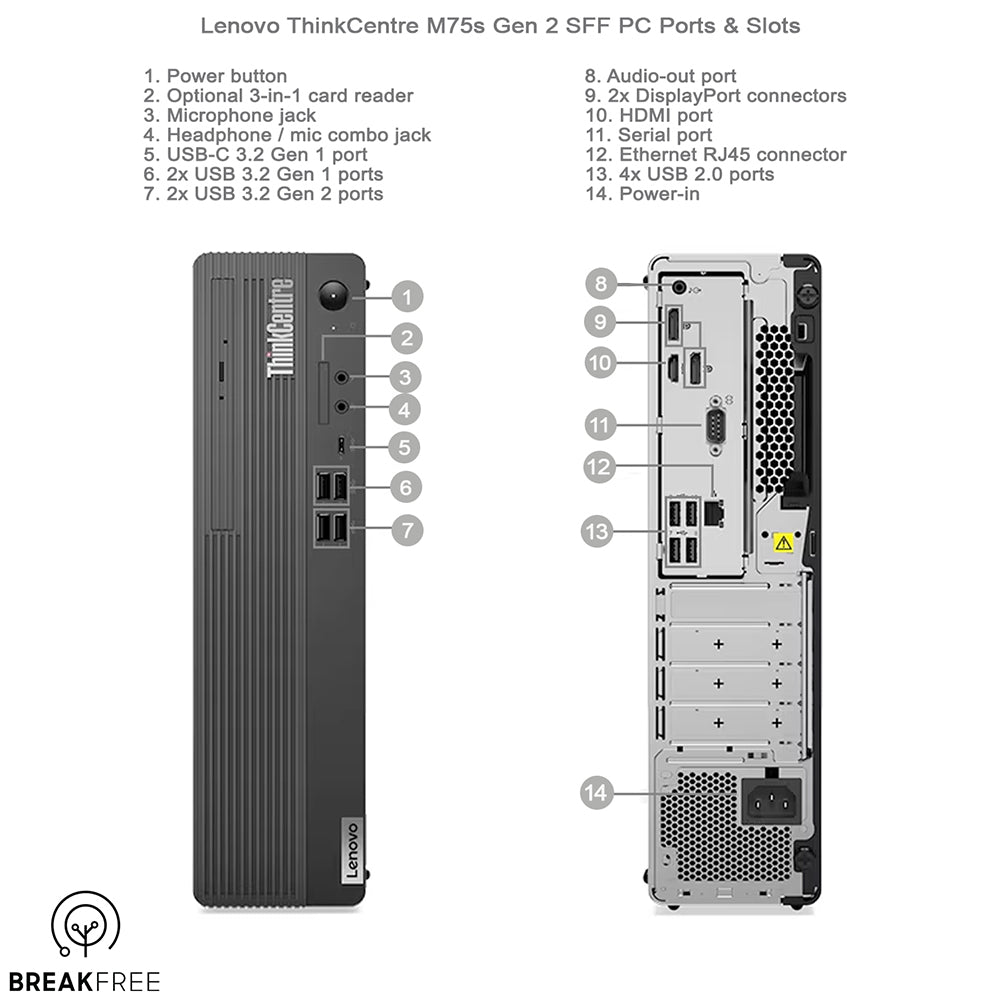 Lenovo ThinkCentre M75s Gen2 SFF PC 4650G 4.2GHz 16GB RAM 256GB SSD 500GB HDD WiFi Bluetooth
