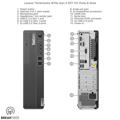 Lenovo ThinkCentre M75s Gen2 SFF PC 4650G 4.2GHz 16GB RAM 256GB SSD 500GB HDD WiFi Bluetooth