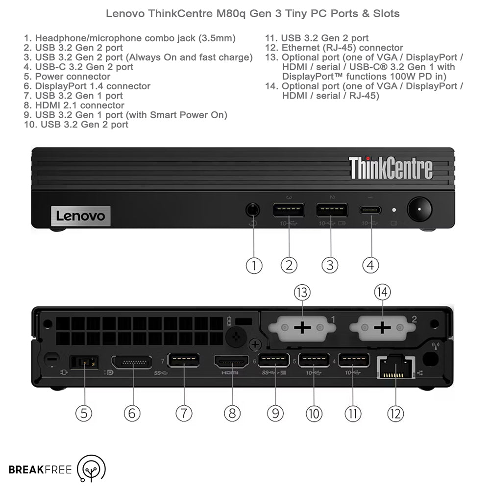 Lenovo ThinkCentre M80q Gen 3 Tiny PC i5 12500T 4.4GHz 16GB RAM 500GB SSD HDMI DP