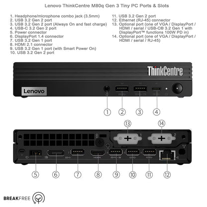 Lenovo ThinkCentre M80q Gen 3 Tiny PC i5 12500T 4.4GHz 16GB RAM 500GB SSD HDMI DP