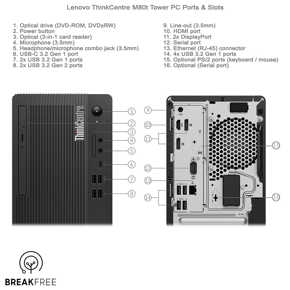 Lenovo ThinkCentre M80t Tower PC i5 10500 4.5GHz 16GB RAM 256GB SSD